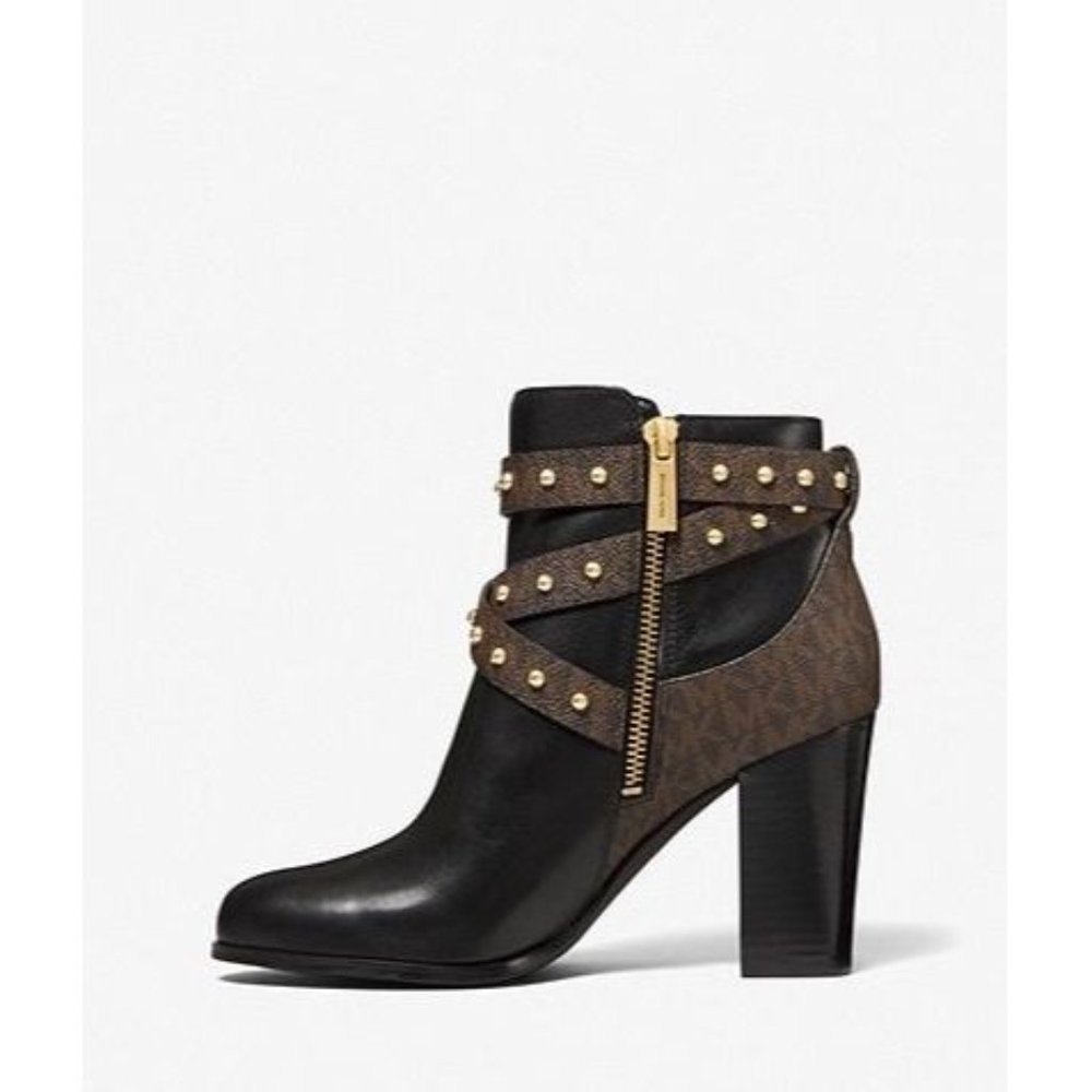 Michael Kors Kincaid Studded Logo Ankle Boot Black Brown Multi - Picture 9 of 11